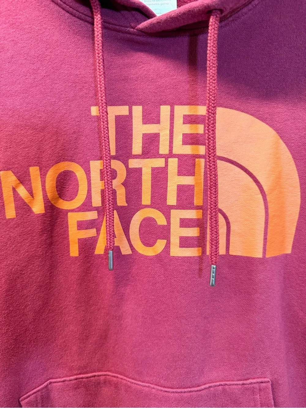 The North Face Men's Burgundy Hoodie with Orange Logo